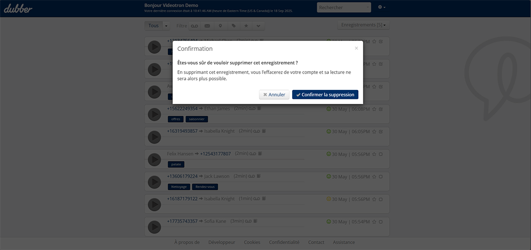 Dubber Supprimer enregistrement 2