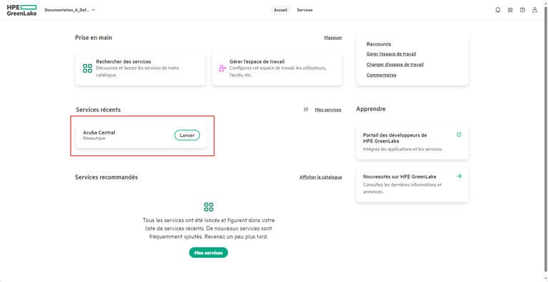 Aruba Central - Lancer - Accéder au portail
