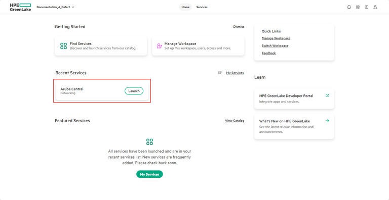 Aruba Central - Launch - Access Central Portal