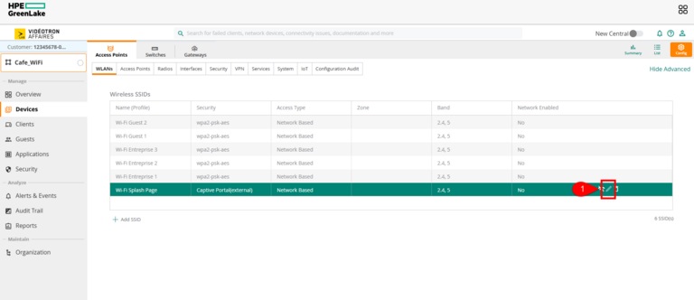 Aruba HPE - Devices Access Points WLANs WiFi Splash Page