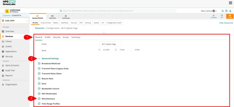 HPE Aruba - default Devices Access Points WLANs General Advanced Settings Miscellaneous