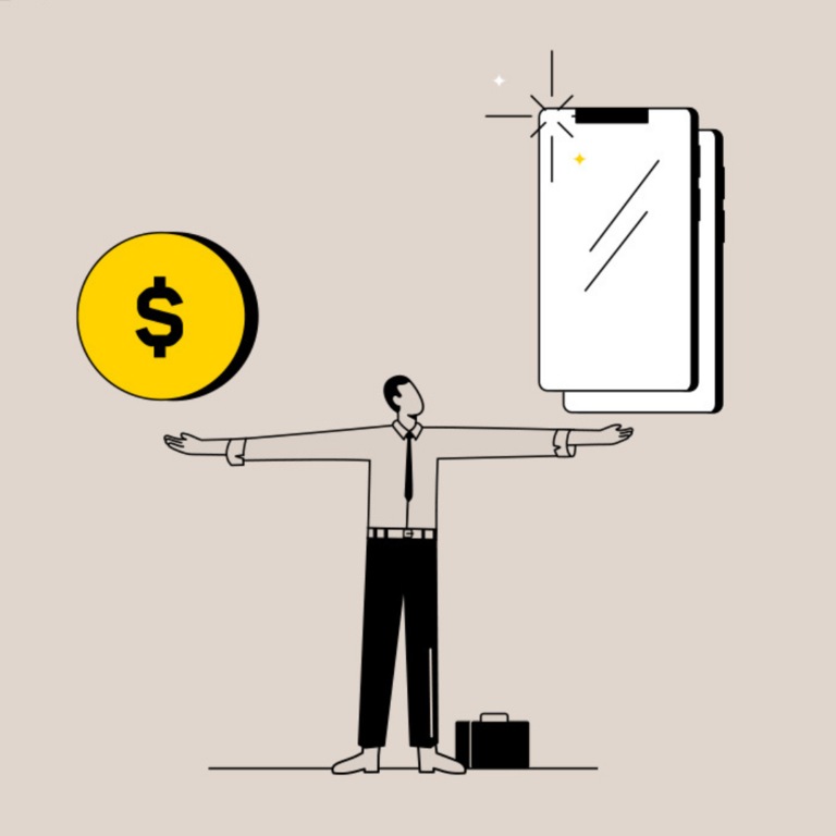 Crédit retour $ bonhomme valise cellulaire