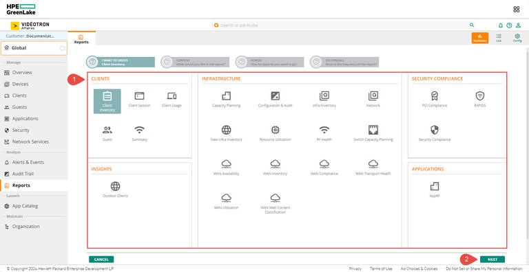 HPE Aruba - Reports I want to create Clients