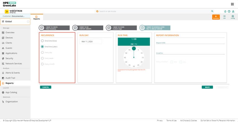 Aruba HPE - Reports Recurrence One time