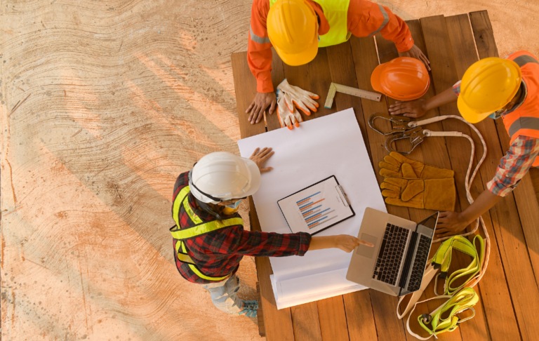 Chantier de construction Plan Casque Ordinateur