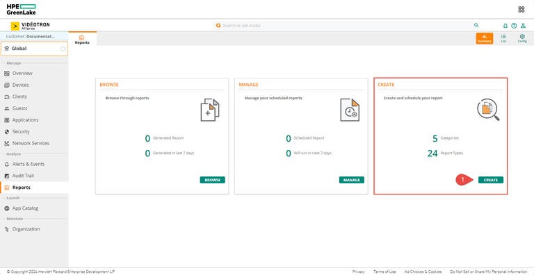 Aruba HPE - Reports CREATE