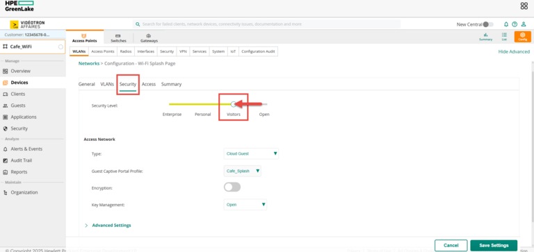 HPE GreenLake Périphériques Sécurité Visiteurs