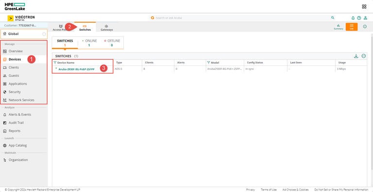 Aruba - HPE - Switches Devices