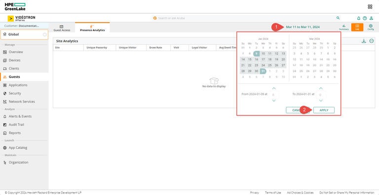 Aruba HPE - Guests - Presence Analytics - Calender