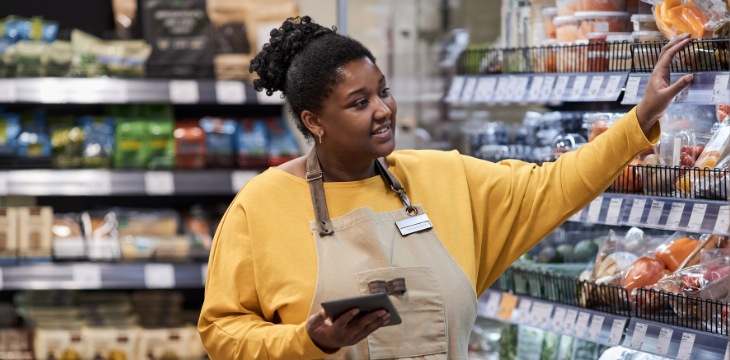 commerce épicerie commis femme tablier