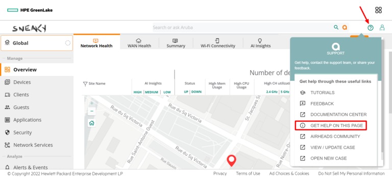 Sneaky Aruba aide - Network Health - Get help on this page