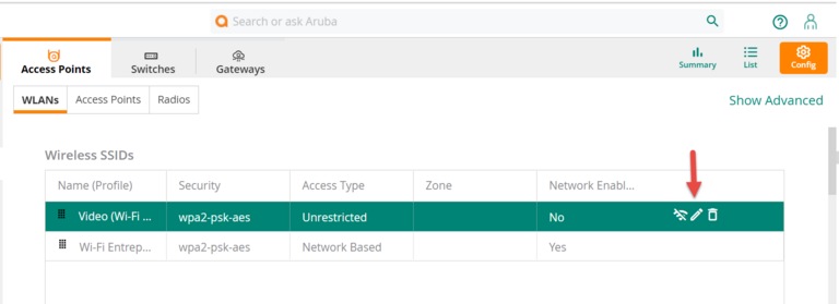 Aruba Edit Wifi Access Points WLANs Video