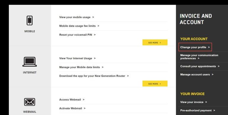 Change your profile - Vos services Vidéotron