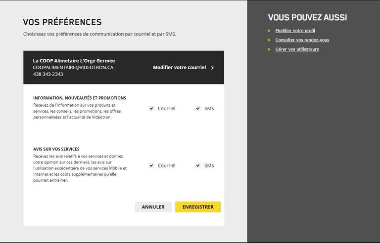 Vos préférences - Choix préférences