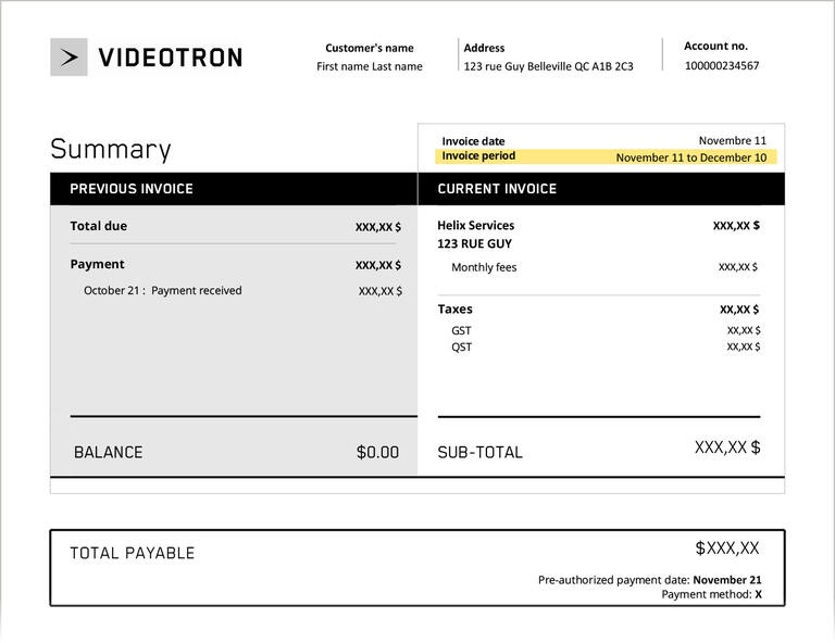 Facture Helix période
