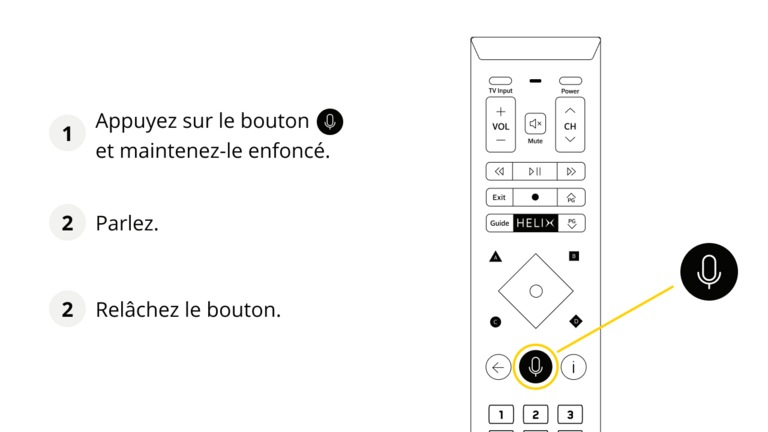 Appuyez sur le bouton Micro et maintenez-le enfoncé. Parlez. Relâchez le bouton.