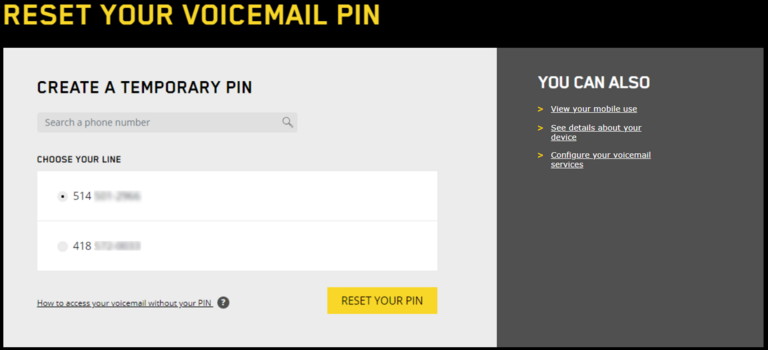 Support Reset your voicemail pin