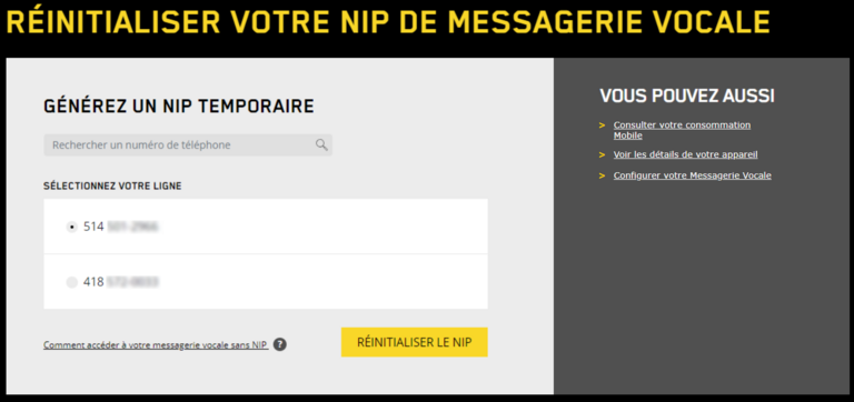 Soutien Réinitialiser votre NIP