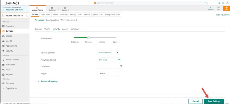 Aruba Passphrase button Aneaky Access Points WLANs