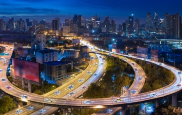 highway city car night road